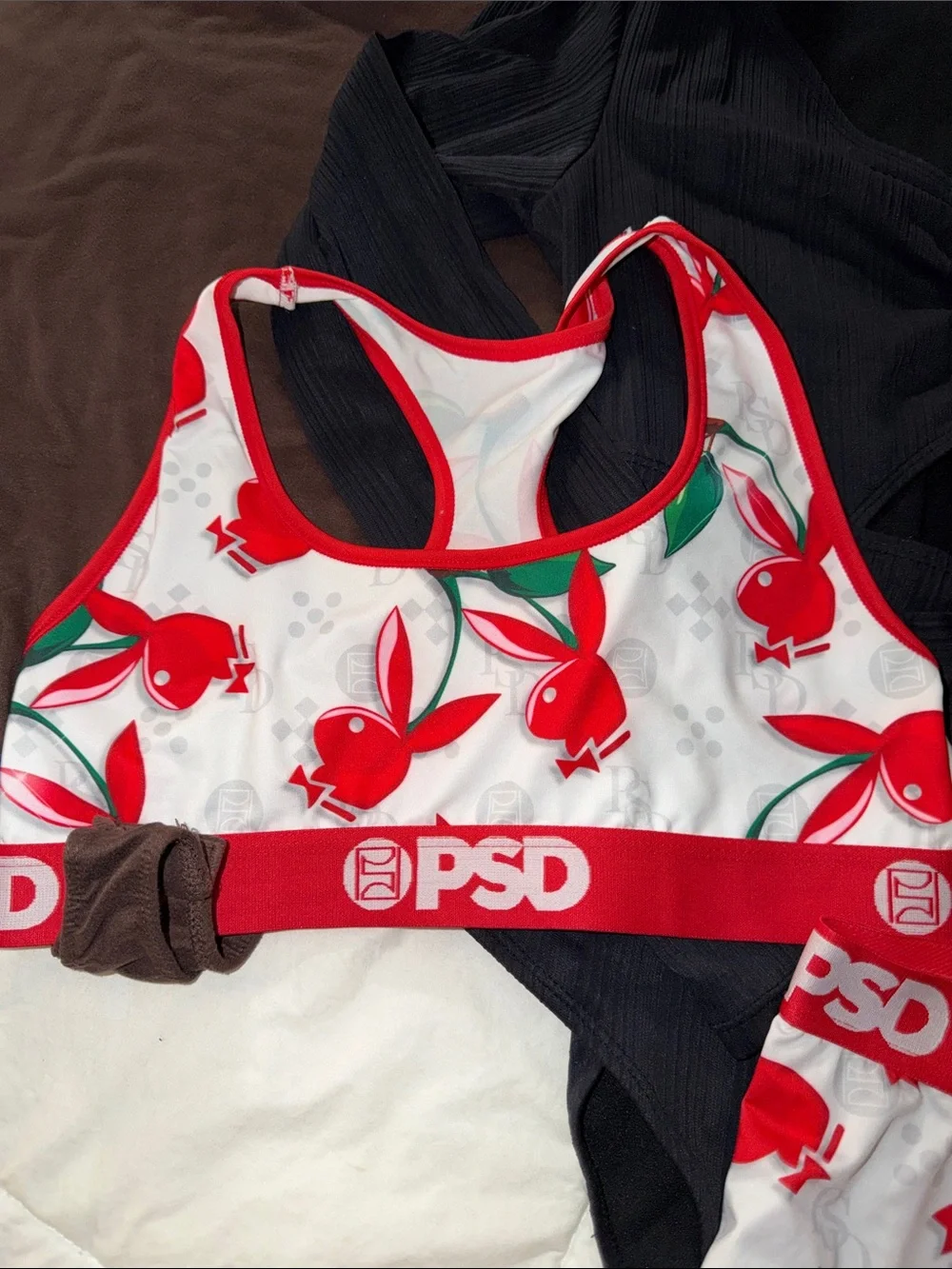 PSD Red Cherry Print Sports Bra & Matching Short Set 9 Pc BUNDLE 🍒